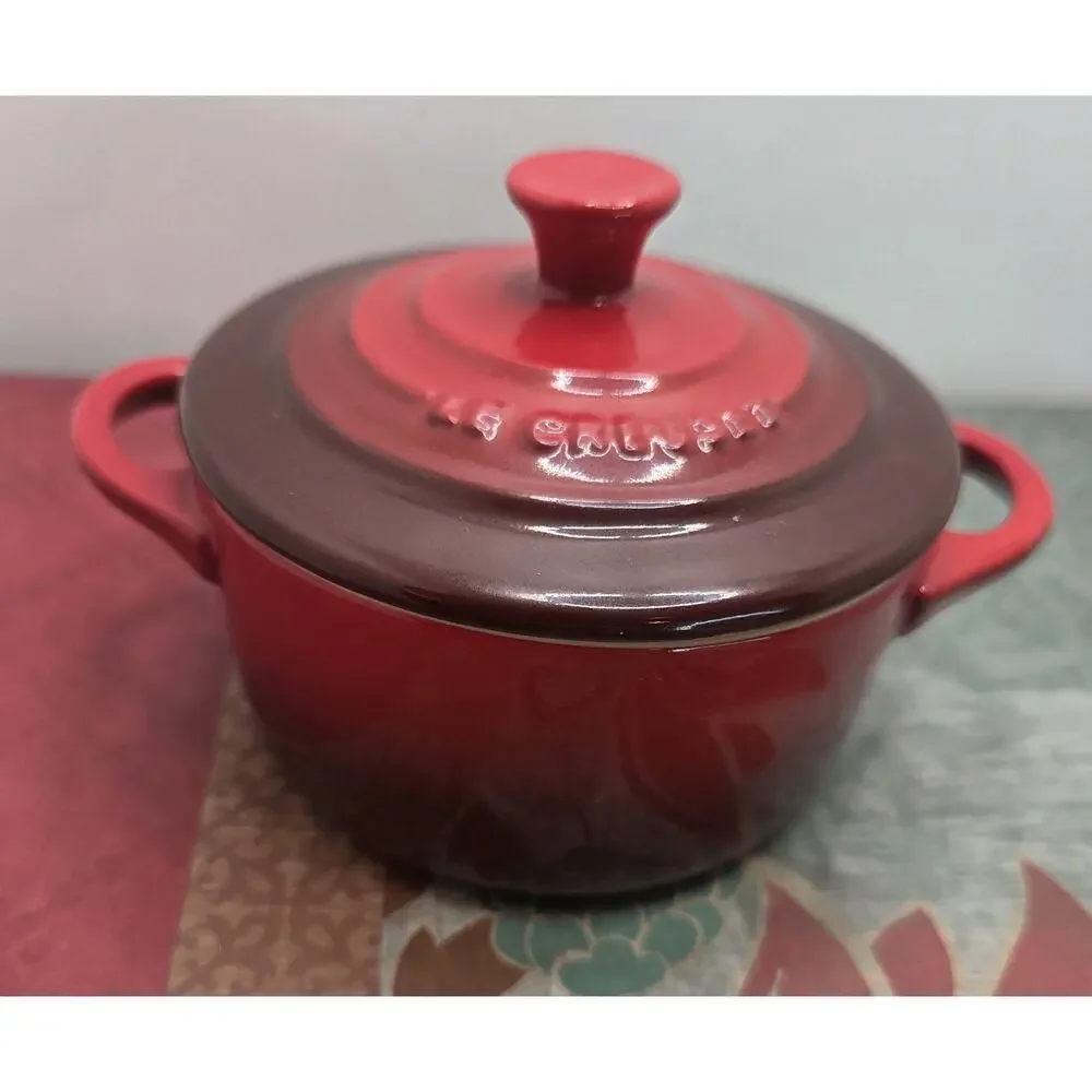 Le Creuset Mini Petite Round Cocottee Cerise Stoneware Red Pot With Lid Perfect